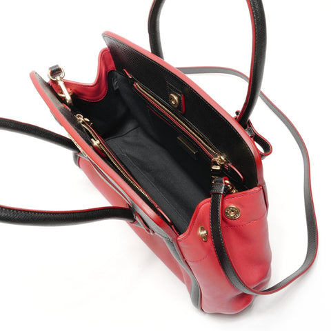 PRADA Black two-tone Saffiano leather 2-way bag Shoulder Bag Red WS26870