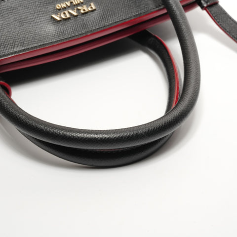 PRADA Black two-tone Saffiano leather 2-way bag Shoulder Bag Red WS26870