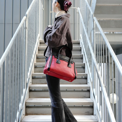 PRADA Black two-tone Saffiano leather 2-way bag Shoulder Bag Red WS26870