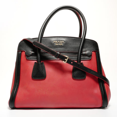 PRADA Black two-tone Saffiano leather 2-way bag Shoulder Bag Red WS26870