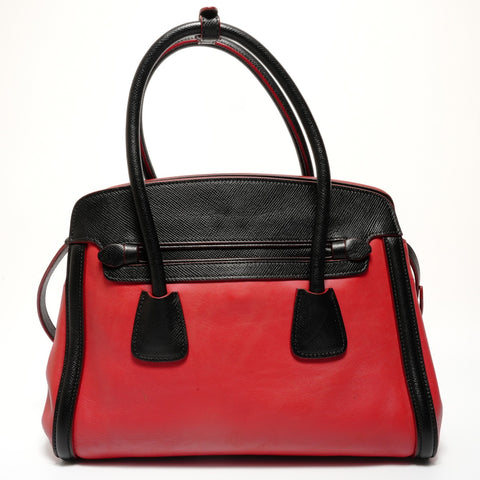 PRADA Black two-tone Saffiano leather 2-way bag Shoulder Bag Red WS26870