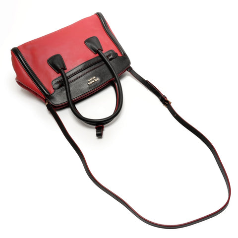 PRADA Black two-tone Saffiano leather 2-way bag Shoulder Bag Red WS26870
