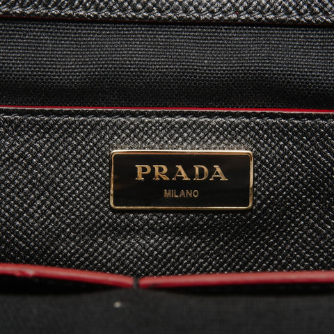 PRADA Black two-tone Saffiano leather 2-way bag Shoulder Bag Red WS26870