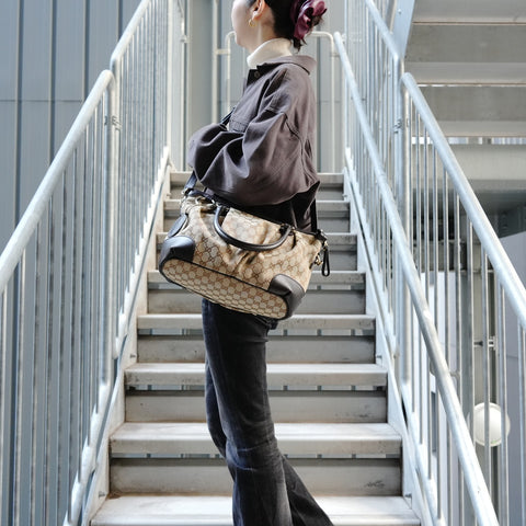 GUCCI GG Canvas Leather Sukey 2way Shoulder Bag Brown WS26871