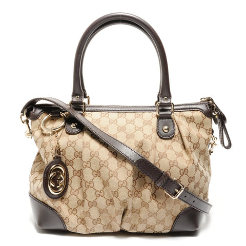 GUCCI GG Canvas Leather Sukey 2way Shoulder Bag Brown WS26871