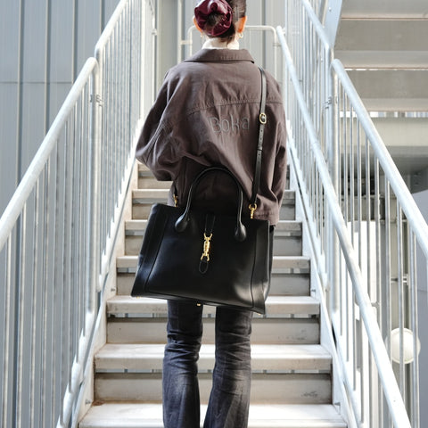 GUCCI Jackie 1961 Leather 2way Tote Bag black WS26873