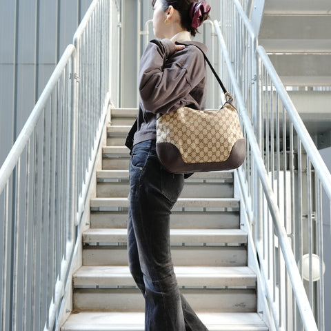 GUCCI GG canvas one belt Shoulder Bag Brown WS26874