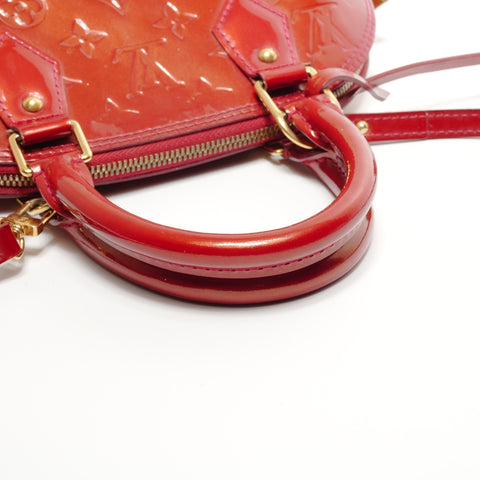 LOUIS VUITTON Alma BB Patent Leather PVC Vernis Shoulder Bag Red WS26876