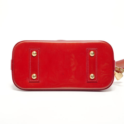 LOUIS VUITTON Alma BB Patent Leather PVC Vernis Shoulder Bag Red WS26876