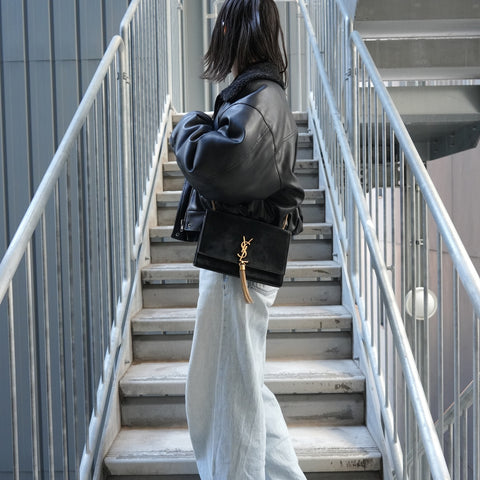 YVES SAINT LAURENT Kate Suede Medium Shoulder Bag black WS26884