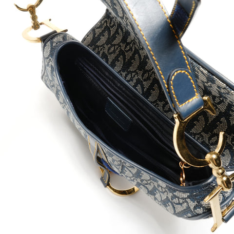 Christian Dior Trotter Canvas Saddlebag Shoulder Bag Navy WS26886