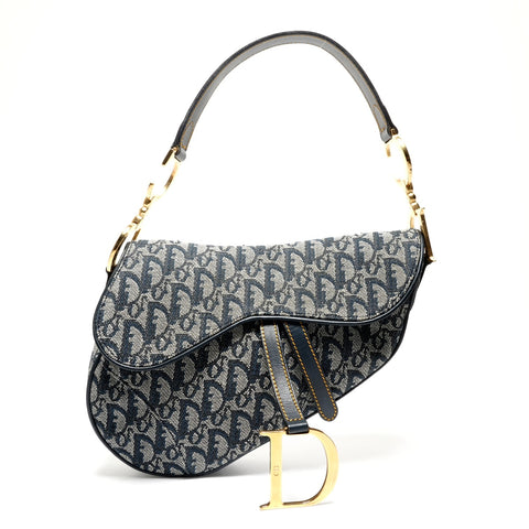 Christian Dior Trotter Canvas Saddlebag Shoulder Bag Navy WS26886