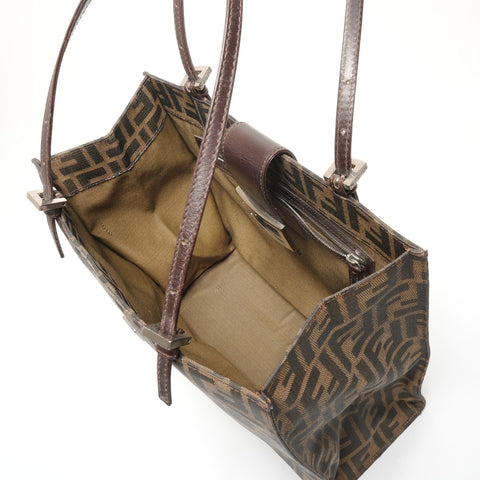 FENDI Canvas Mamma Zucca Shoulder Bag Brown WS26896