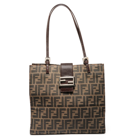 FENDI Canvas Mamma Zucca Shoulder Bag Brown WS26896
