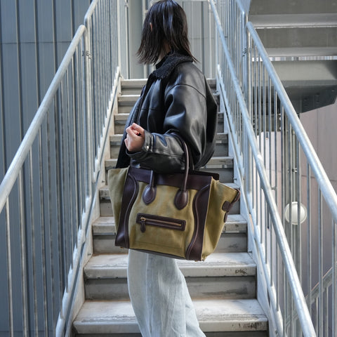 CELINE Luggage Brown x Green Tote Bag green WS26897