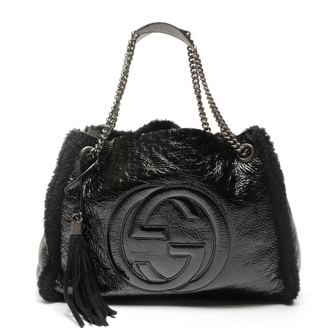 GUCCI Soho Enamel Boa Shoulder Bag black WS26899