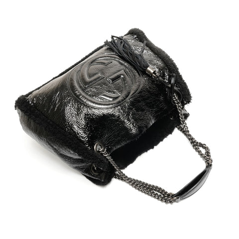 GUCCI Soho Enamel Boa Shoulder Bag black WS26899
