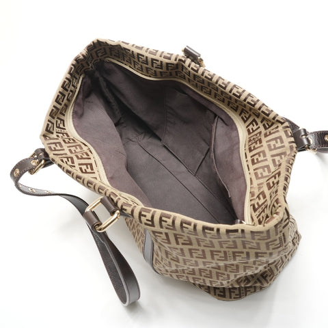 FENDI Zucchino Canvas Shoulder Bag Brown WS26900