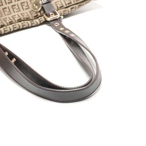 FENDI Zucchino Canvas Shoulder Bag Brown WS26900