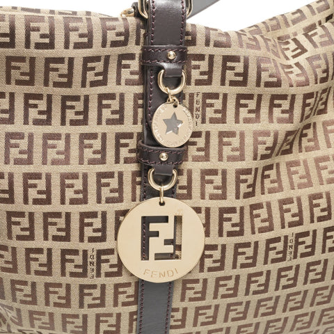 FENDI Zucchino Canvas Shoulder Bag Brown WS26900
