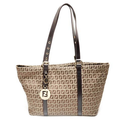 FENDI Zucchino Canvas Shoulder Bag Brown WS26900