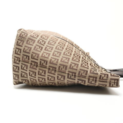 FENDI Zucchino Canvas Shoulder Bag Brown WS26900