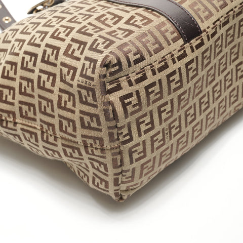 FENDI Zucchino Canvas Shoulder Bag Brown WS26900