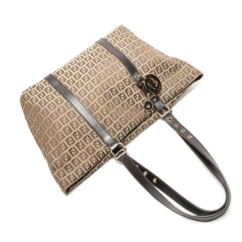 FENDI Zucchino Canvas Shoulder Bag Brown WS26900