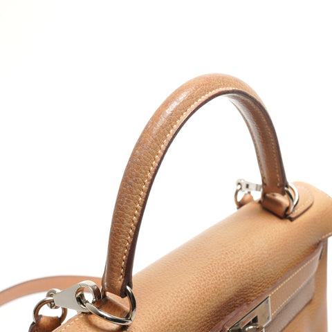 HERMES Kelly 28 Leather 2006 □j Stamp Shoulder Bag beige WS26901