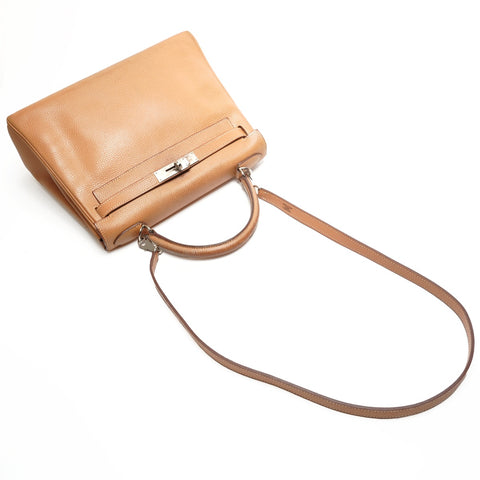HERMES Kelly 28 Leather 2006 □j Stamp Shoulder Bag beige WS26901