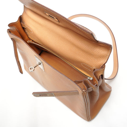 HERMES Kelly 28 Leather 2006 □j Stamp Shoulder Bag beige WS26901