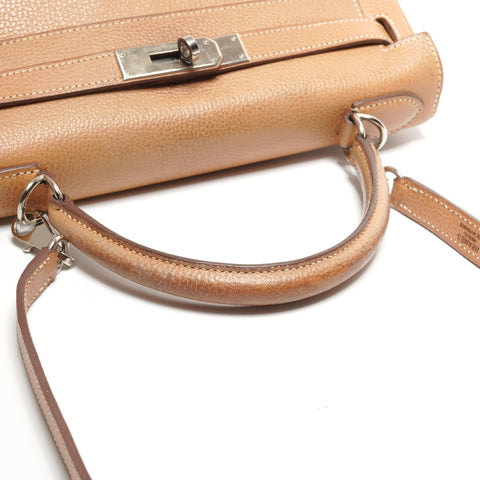 HERMES Kelly 28 Leather 2006 □j Stamp Shoulder Bag beige WS26901