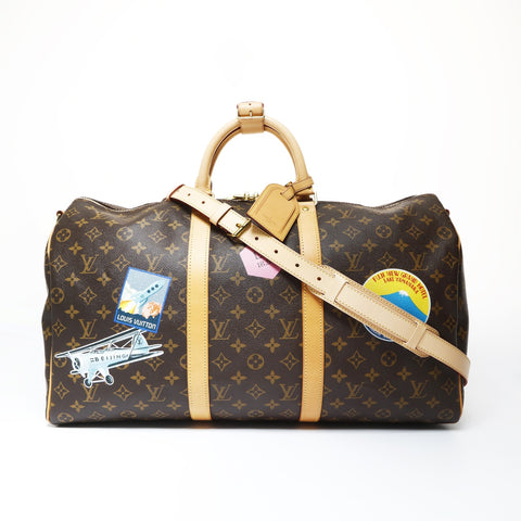 LOUIS VUITTON 2019 Monogram Keepall 50 Bandouliere World Tour Boston bag Brown WS26902
