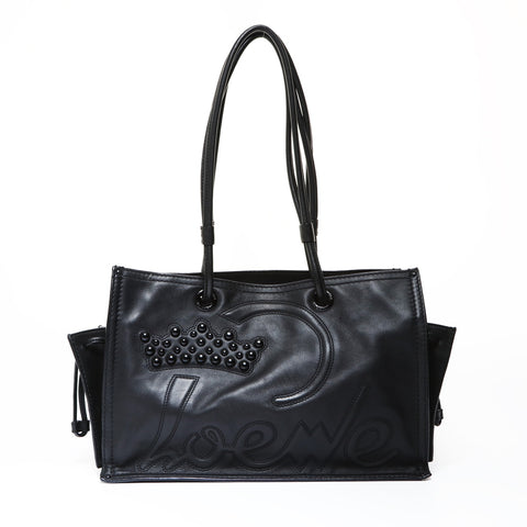LOEWE Shopper bag with logo and anagram in leather Tote Bag black WS26914