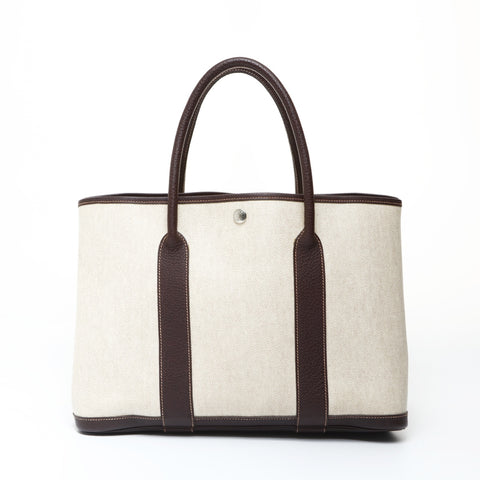 HERMES 2015 T-stamped Toile H Garden Party PM Tote Bag beige WS26915