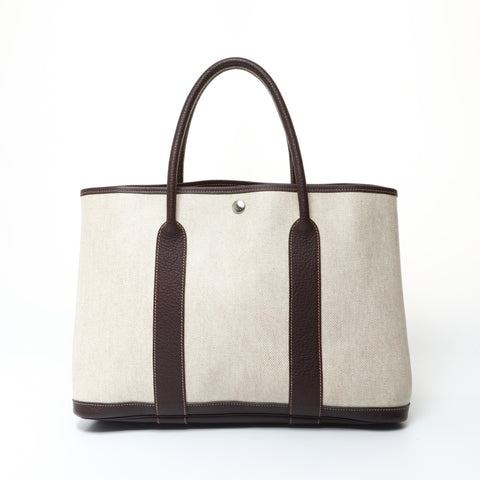 HERMES 2015 T-stamped Toile H Garden Party PM Tote Bag beige WS26915