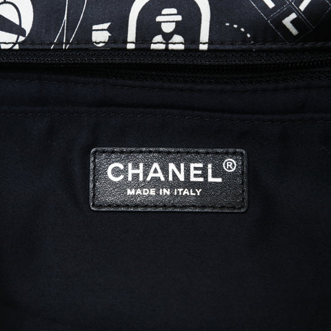 CHANEL No. 22 Travel Icon Print Satin Shoulder Bag black WS26921