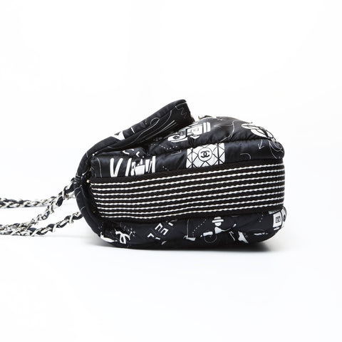 CHANEL No. 22 Travel Icon Print Satin Shoulder Bag black WS26921
