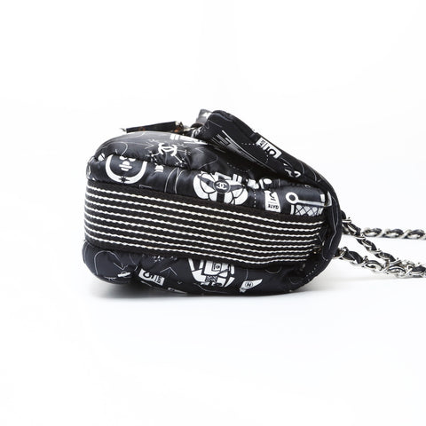 CHANEL No. 22 Travel Icon Print Satin Shoulder Bag black WS26921
