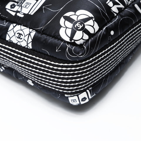 CHANEL No. 22 Travel Icon Print Satin Shoulder Bag black WS26921