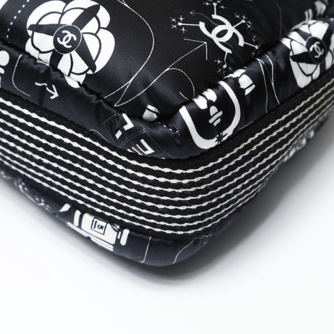 CHANEL No. 22 Travel Icon Print Satin Shoulder Bag black WS26921
