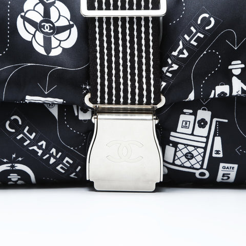 CHANEL No. 22 Travel Icon Print Satin Shoulder Bag black WS26921
