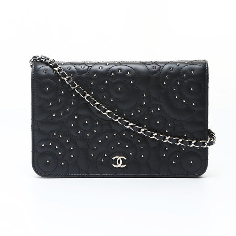 CHANEL 25th series 2017 Camellia lambskin flap Shoulder Bag black WS26922