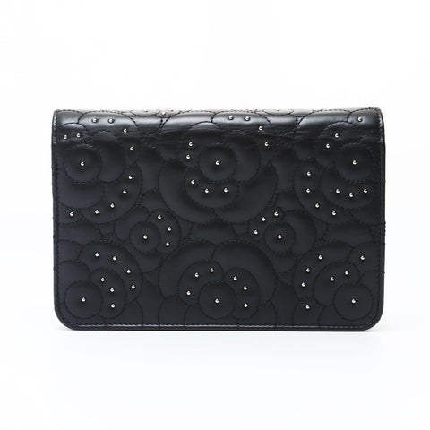 CHANEL 25th series 2017 Camellia lambskin flap Shoulder Bag black WS26922