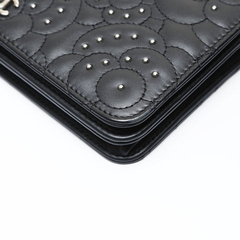 CHANEL 25th series 2017 Camellia lambskin flap Shoulder Bag black WS26922