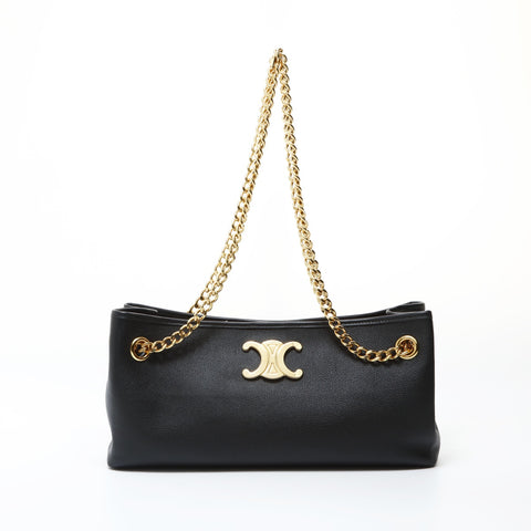 CELINE Triomphe Newspaper Chain Shoulder Bag black WS26923