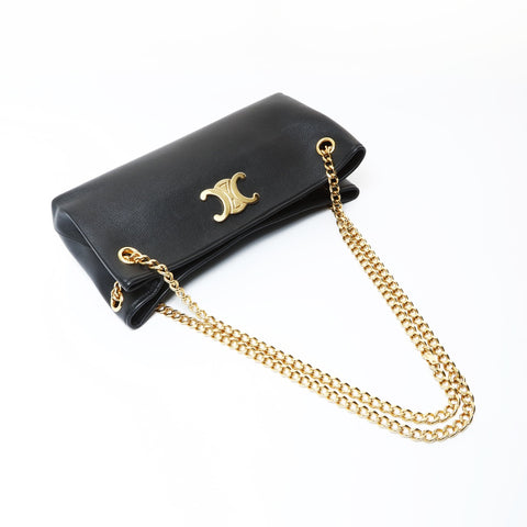 CELINE Triomphe Newspaper Chain Shoulder Bag black WS26923