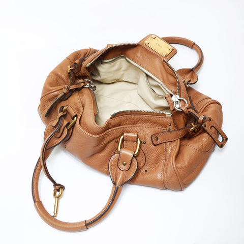 Chloe Paddington Leather Boston Bag Pink Brown Shoulder Bag Brown WS26927