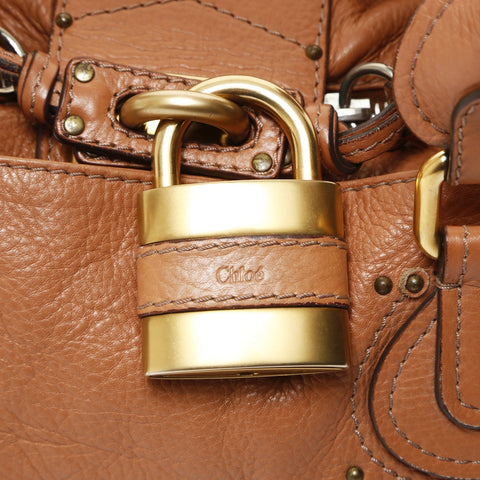 Chloe Paddington Leather Boston Bag Pink Brown Shoulder Bag Brown WS26927