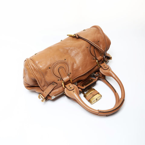 Chloe Paddington Leather Boston Bag Pink Brown Shoulder Bag Brown WS26927